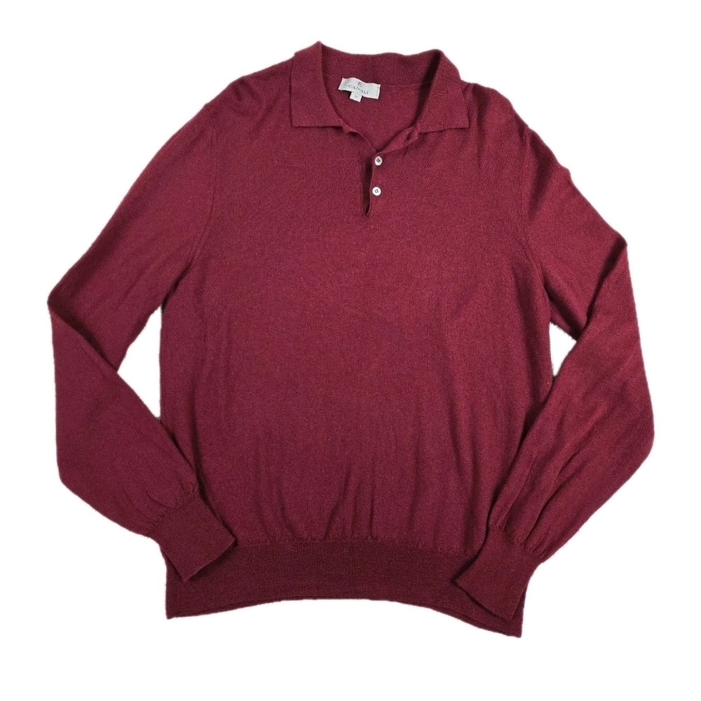 Canali Mens Red Wool Henley Long Sleeve Top Sweater Sz 58 Luxury Old Money Prep